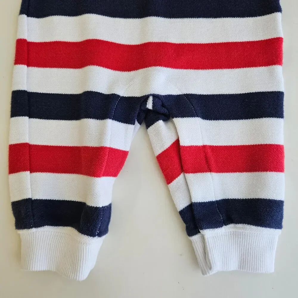 Janie and Jack‎ Polo Rugby Stripe Red Blue Puppy Coverall & Beanie | Baby 0-3 M